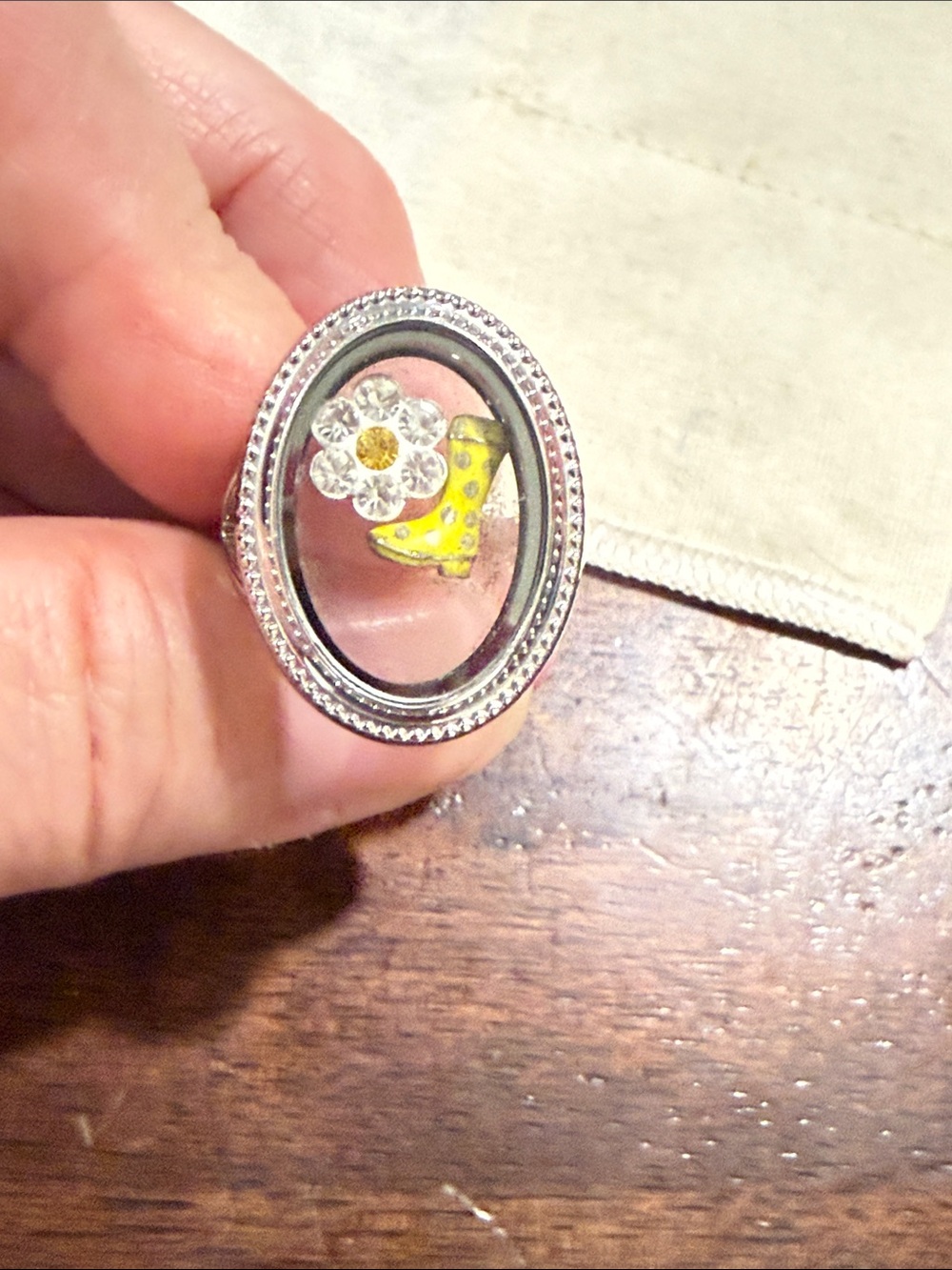 Origami owl ring with 2 charms